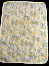 Vintage Baby Quilt Cover Blanket Yellow Bunny Bear Trees Cat 33x46