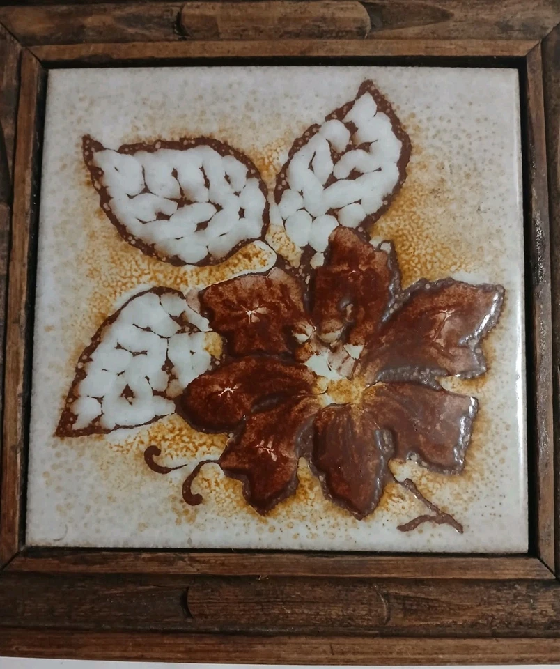 Vtg Ceramica S. Marco Italy Tile Trivet Wood Frame Floral Kitchen Wall Decor - Image 3 of 4