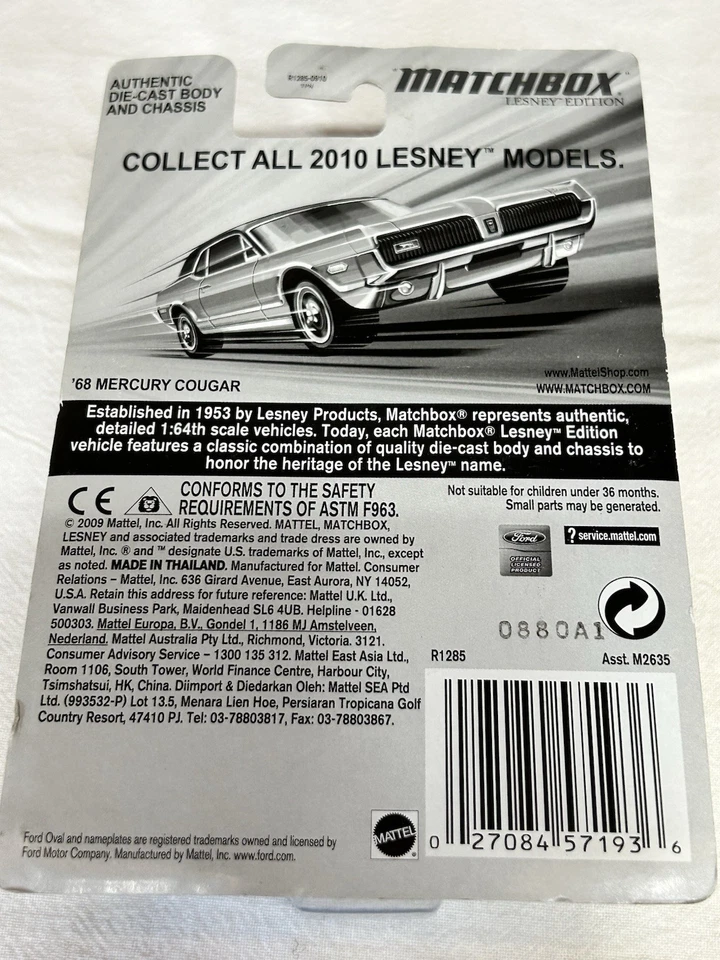 Matchbox Edición Lesney, '68 Mercury Cougar, Naranja, Tapa Negra Z15 Foto 2 de 2