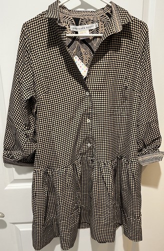 Gretchen Scott Women’s Checkmate So Sweet Dress Black/Khaki Size M New W/ Tags