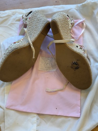 Rebecca Taylor Floral Platform Wedge Espadrille Cream Sandal Shoe US 10 - Picture 5 of 9