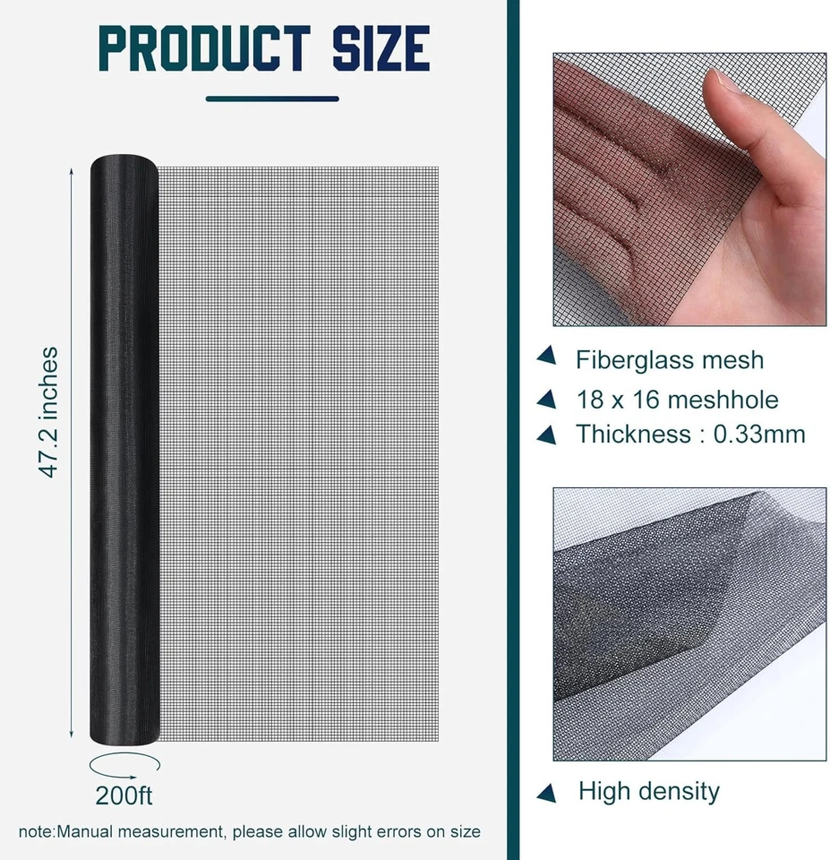 Rollo de malla de fibra de vidrio 48 pulgadas X 200 pies ventana pantalla y pantalla puerta reemplazo Foto 2 de 4