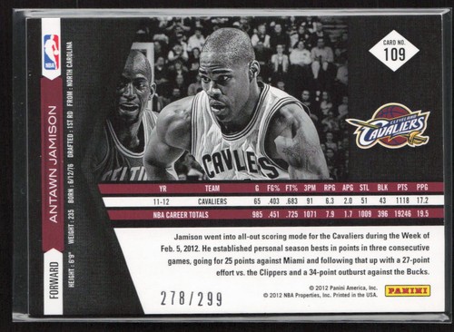 2011-12 Panini Limited #/299 Antawn Jamison #109 Cleveland Cavaliers - Picture 2 of 2