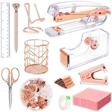 Rose Gold Office Supplies and Accessories, Acrylic Stapler, Staple Remover, T...