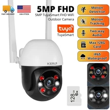 KERUI 5MP Tuya Smart Outdoor WIFI Camera Night Vision Motion Alerts +128G Card