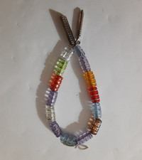 Handmade Multi-Color Beaded Bracelet Elastic Stretch with dangle charms, 6"