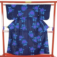 Japanese Kimono 'YUKATA' Cotton/Blue/Flower/Indigo Dyed/Summer kimono N791