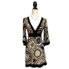 XXI Dress Womens Small Black Beige Medallion Boho Retro Y2K Club Party USA Made