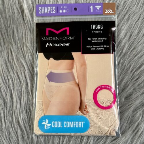 Maidenform Flexees Thong Women's Size 3XL Beige Shapewear Underwear Panty