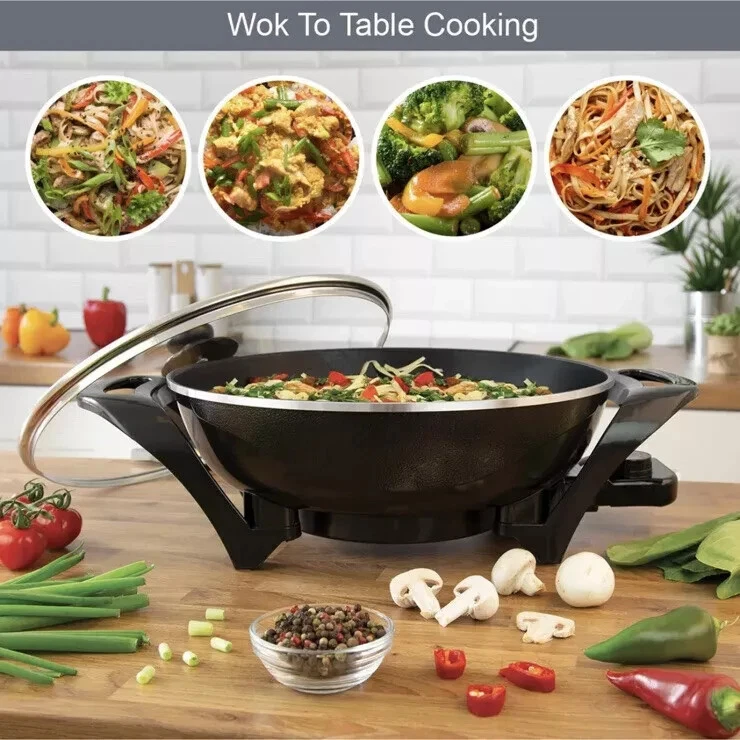 Quest 35870 Electric Non-Stick Wok with Lid / Rapid Heating, Temperature Control