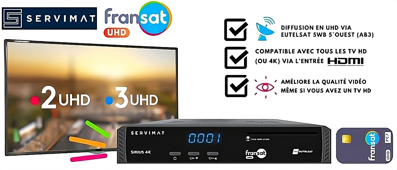 Décodeur FRANSAT 4K Servimat pour recevoir la TNT par satellite en zone blanche