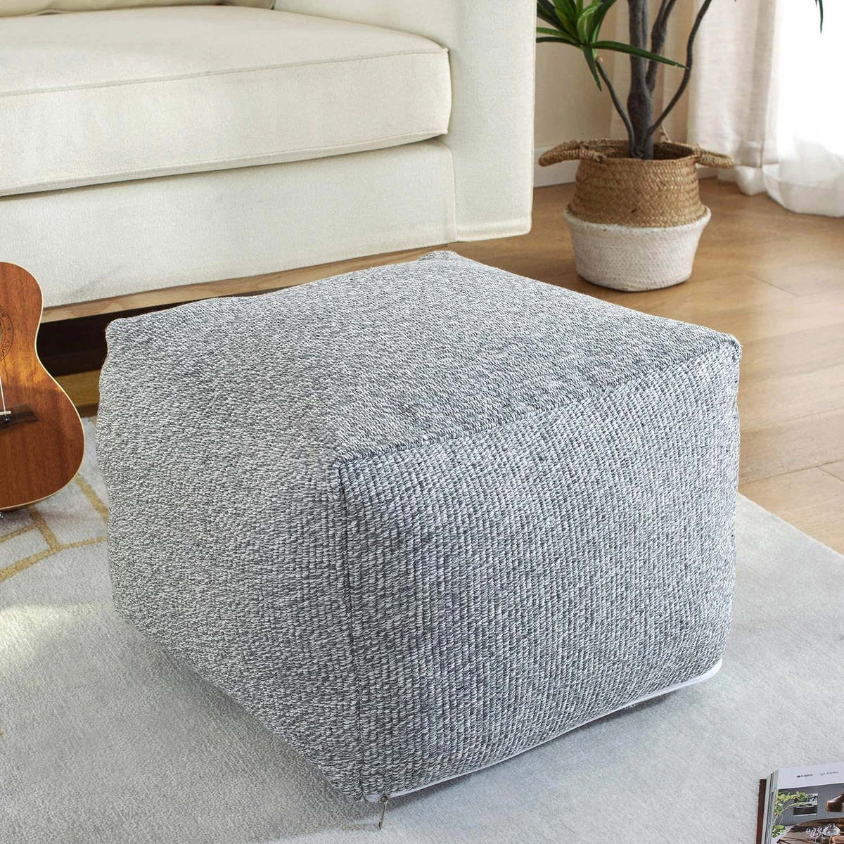 Sherpa-Covered Sofa Footrest Pillow