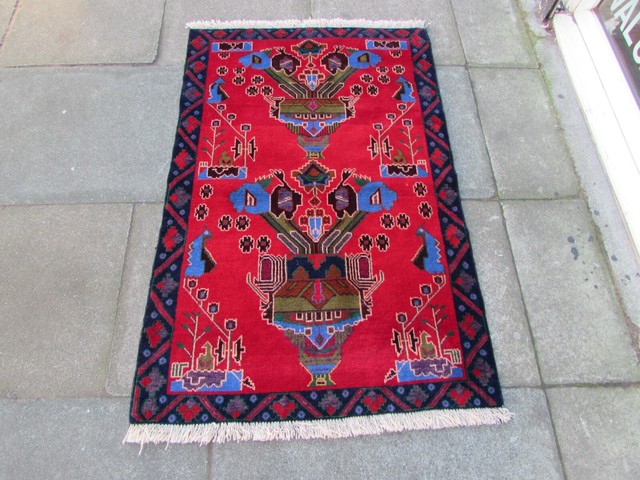 Vintage Tradicional Hecho a Mano Oriental Rojo Azul Lana Pequeño Tapete 148x99cm Vintage Tradicional Hecho a Mano Oriental Rojo Azul Lana Pequeño Tapete 148x99cm