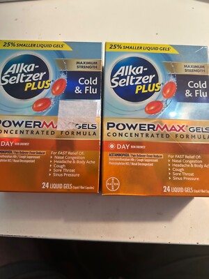 2 Alka-Seltzer Plus Day Cold & Flu PowerMax Liquid Gels Maximum Strength 2 x 24