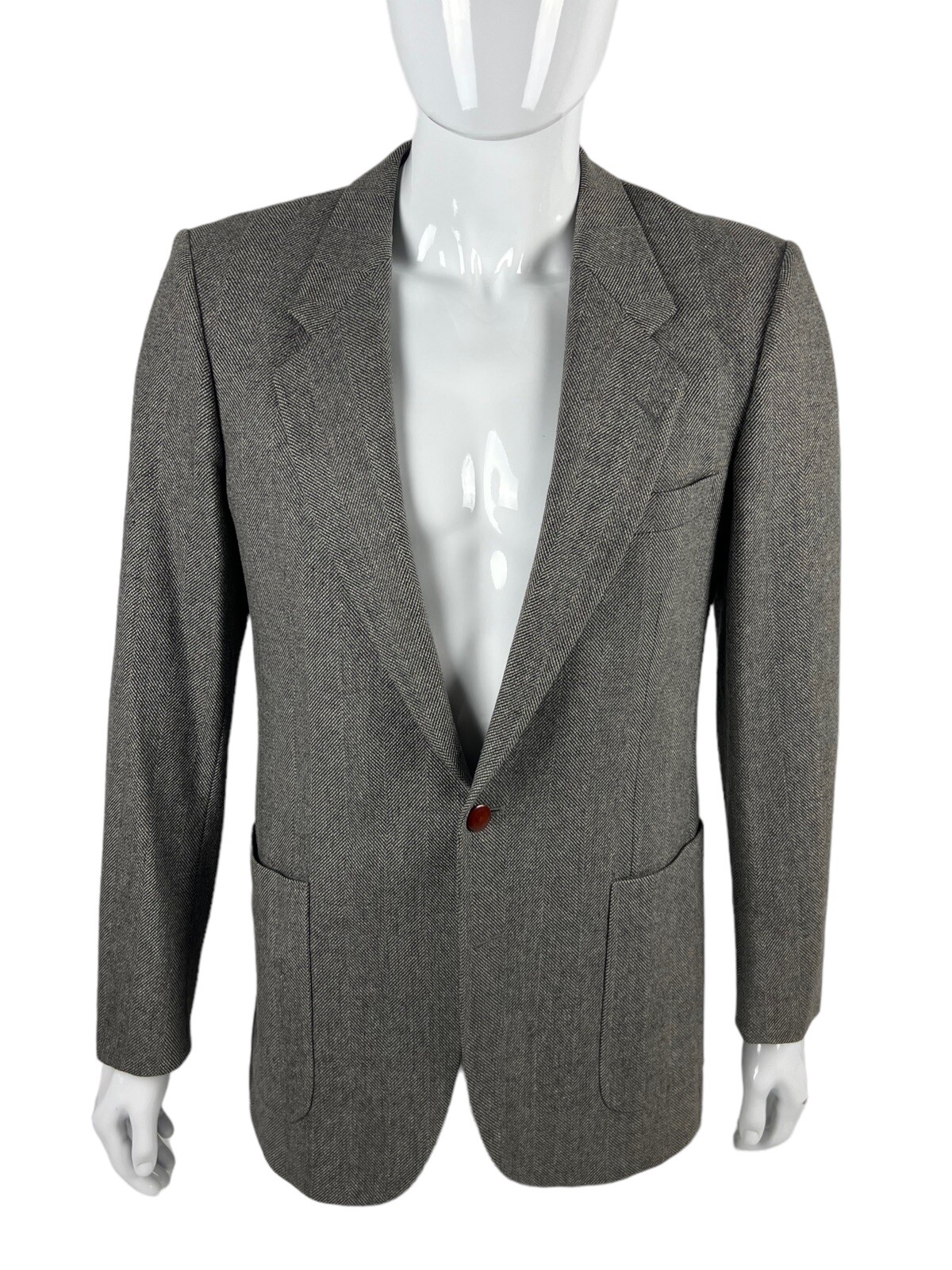 Blazer cappotto sportivo Yves Saint Laurent uomo 38 L grigio tweed vintage foderato petto 41"