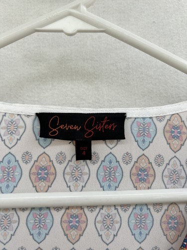 ☘️ SEVEN SISTERS SILK TOUCH Blouse Shirt Tee TOP GEOMETRIC FLORAL BOHO 14 4 L - Picture 2 of 4