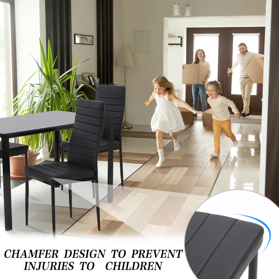 Juego de mesa de comedor cocina de 5 piezas con 4 sillas de marco de metal de cuero sintético Foto 3 de 4