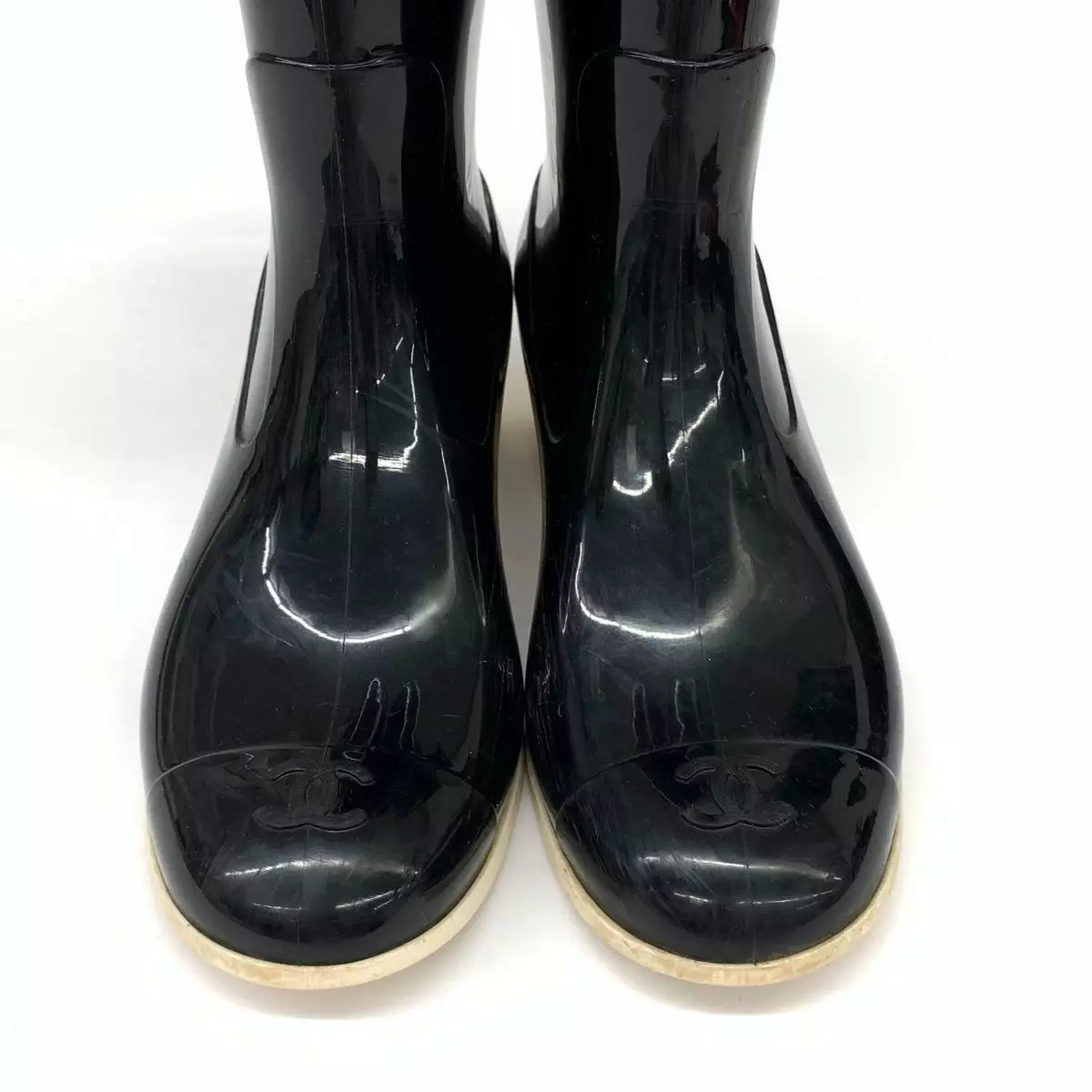 CHANEL Camellia heel rain boots black EU36 US6 UK4.5