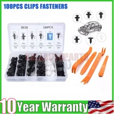 100pcs & 4 Tools Bumper Clips Car Hole Plastic Rivets Fastener Fender Push Pin