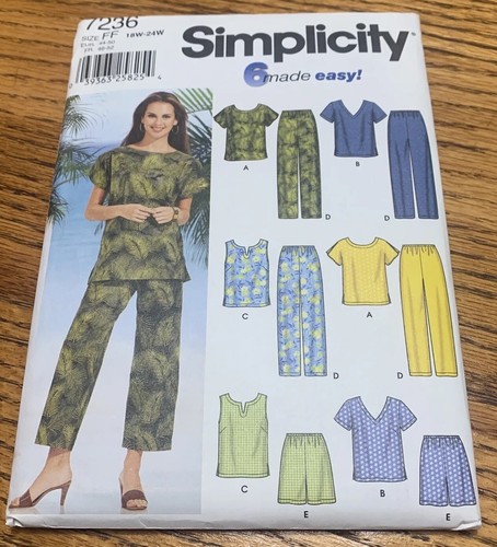 SIMPLICITY 7236 Womens Tops Pants & Shorts in 6 Looks PATTERN 18-24W UC
