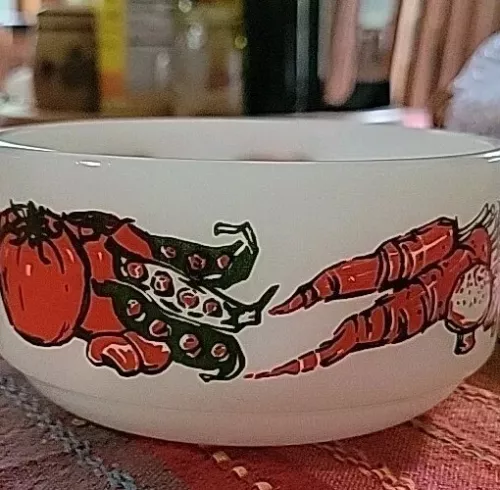 Vintage Glasbake Milk Glass Soup Bowl Oversized Mug  Vegetables J-2711 USA