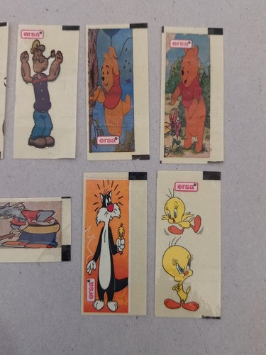 ERSA Vintage 80s Turkish Bubble Gum Wrappers Cartoon Stickers Mixed Lot 7 pcs - Picture 3 of 3