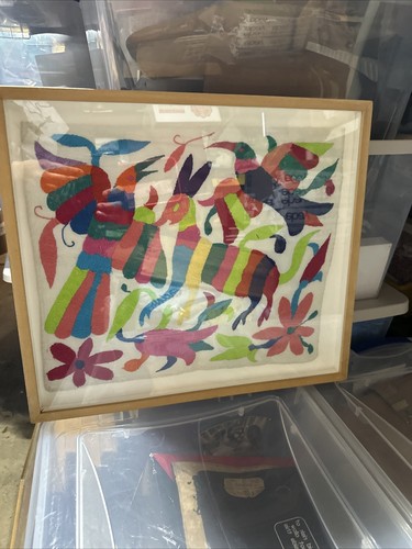 Otomi Mexican Embroidery Framed Animals Birds Folk Art - Picture 5 of 7
