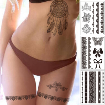 Schwarze Spitzen-Tattoo-Aufkleber Temporäre Tattoos Sexy Sexy Tattoo- /s