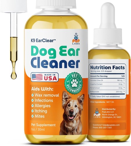 Ear Clear, Natural Dog Ear Cleaner and Infection Treatment for Dogs Itching Wax
