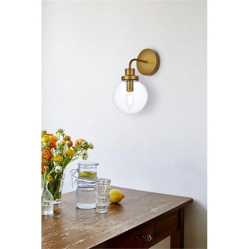 Living District Hanson 1-Light Metal Bath Sconce in Brass and Clear - Picture 2 of 7