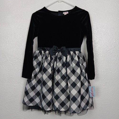 Cat & Jack Dress L (10/12) Black Velvet Plaid Skirt Taffeta Holidays Party NWT