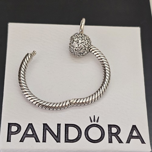 New Pandora Moments CZ Small Heart Pave Silver Carrier Pendant 399097 Free Post - Picture 15 of 16