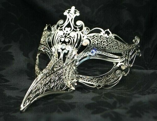 Venetian Metal Mask with Swarovski Made in Italy Masquerade Beak New - Picture 2 of 13