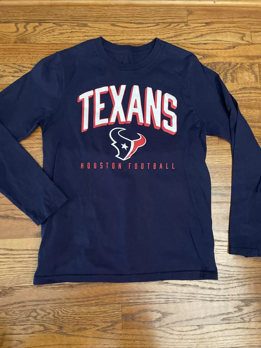 EUC Houston Texans Football Youth Large L 14 16 Blue Long Sleeve Shirt NFL Child