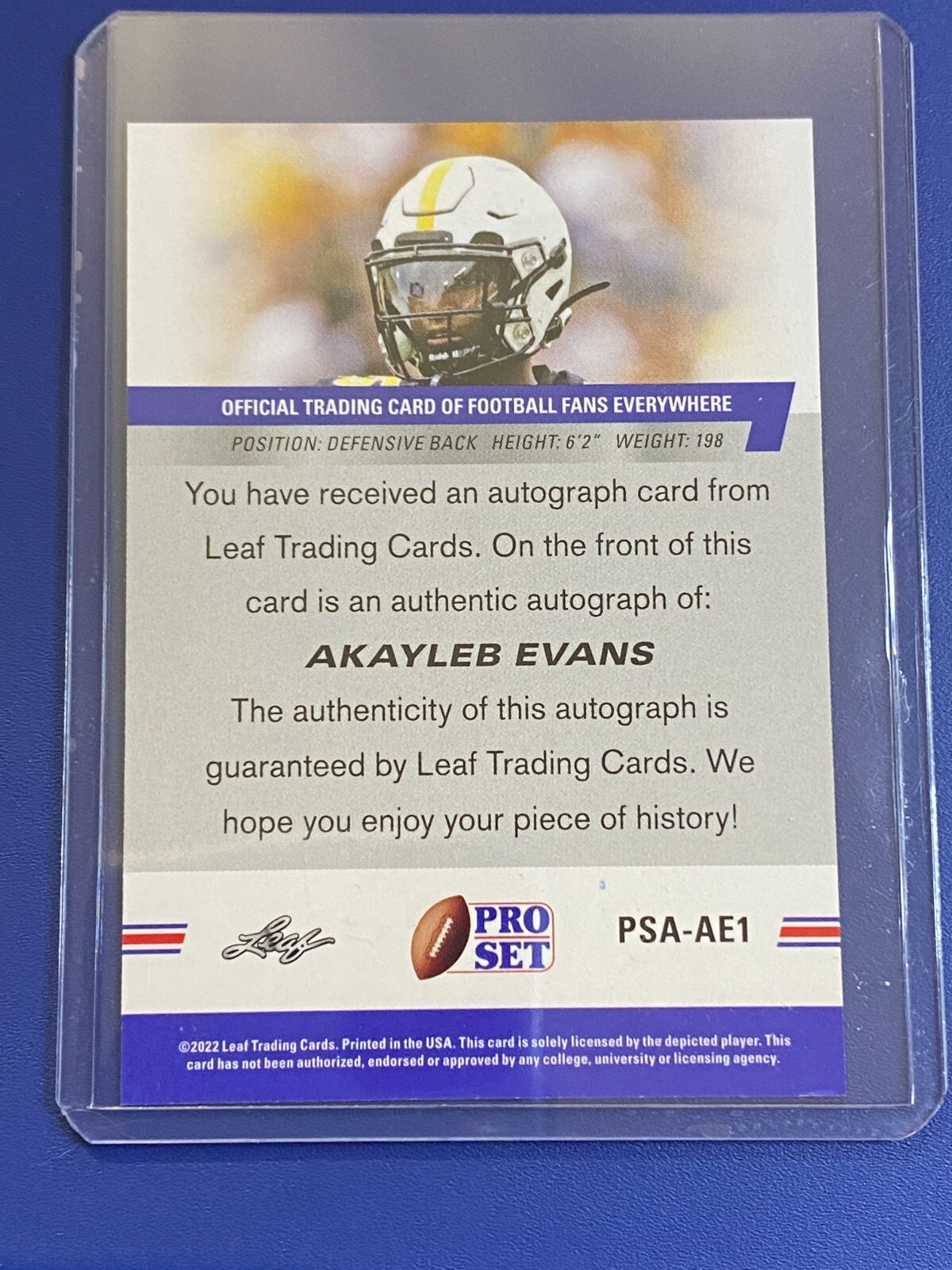 🏈 2022 Leaf Pro Set Football Auto Rookie #PSA-AE1 Akayleb EVANS 🏈 view 2