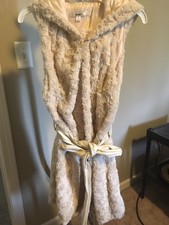 Papaya Cream Fur Hooded Vest With Pleather Belt Size Medium