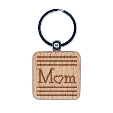 Mom Love Stripes Mother's Day Engraved Wood Square Keychain Tag Charm