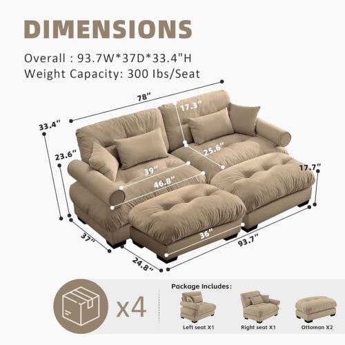 Oversized Modular Sectional Sofa 2-Seater Loveseat Cloud Couch with Pillows - Picture 18 of 40