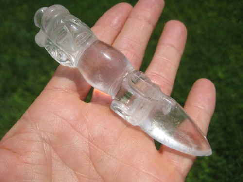 Natural Quartz Crystal dagger Phurba Phurpa Carving Nepal A192 - Picture 6 of 8