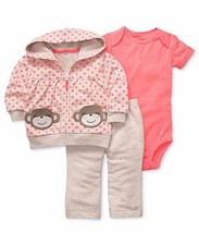 NWT 3-pc Hooded Jacket,Short-Sleeve Bodysuit, Pants 100 Cotton Set Carter's 12M