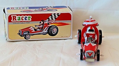 Metal King Red Racer Wind-up Tin Toy Vintage Reproduction - Picture 2 of 4