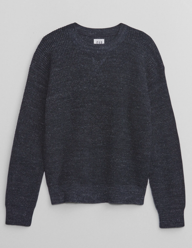 NWT Gap $39.99 Kids Waffle-Knit Crewneck Sweater, Tapestry Navy, Sz M (8)