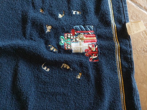 Santens 100% Cotton Bath & Hand Towels Set Of 2 Navy Blue Embroidery Presents - Picture 14 of 17