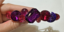 Pink Purple Rhinestone French Barrette Hair Clip Silver tone Made in France