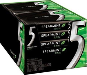 1x Wrigley's 5 Rain Sugarfree Chewing Gum Spearmint Flavor 150 Sticks