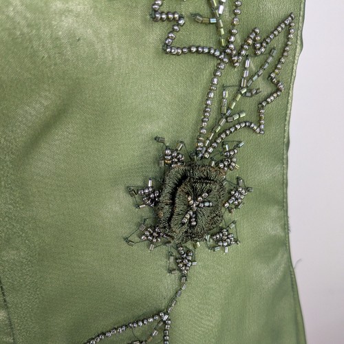 Vintage Scala Prom Dress Maxi Gown Xl Green Silk Y2K Fairy Bead Whimsical Forest - Picture 8 of 16