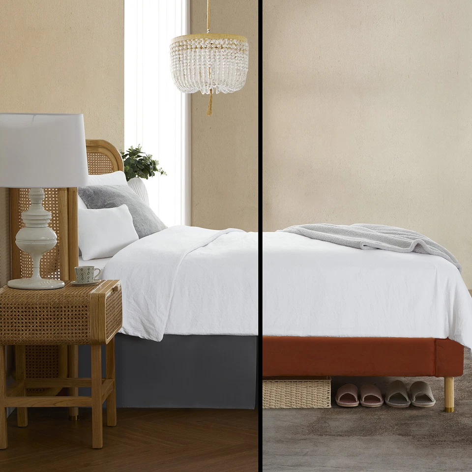 Falda de cama de lujo de Nymbus microfibra lisa plisada 14" caída premium volante antipolvo Foto 2 de 4