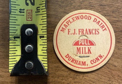 Rare Maplewood Dairy F. J. Francis Milk Bottle Cap Top Durham Connecticut CT A8 - Bild 7 von 8