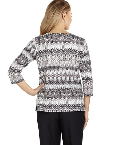 NUEVO Suéter/Top Tejido Alfred Dunner CLASSICS Gris Estampado en Zigzag Talla PL NUEVO CON ETIQUETAS - Imagen 2 de 8