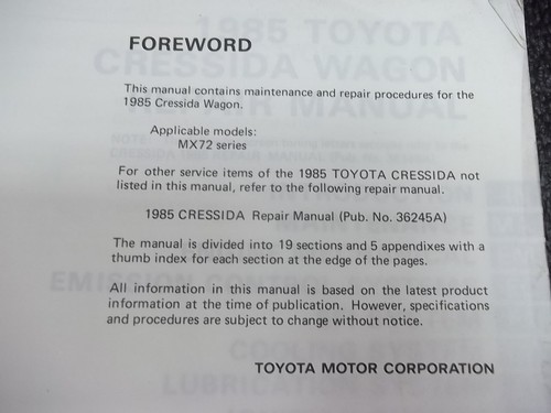 *GENUINE TOYOTA 1985 DEALERSHIP SHOP SERVICE REPAIR MANUAL - Bild 3 von 3